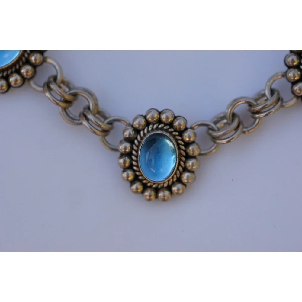 Rare Artie Yellowhorse Navajo Native Indian Sterling Silver Blue Topaz Necklace